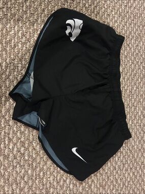 K-State Nike Black Athletic Running Shorts with White Swoosh and Powercat